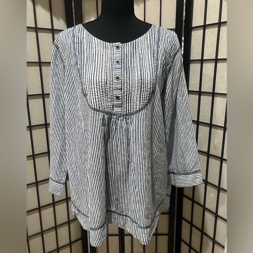 Lauren Jeans Co. Blue and White Striped SOFT COTTON BLOUSE TOP SIZE XL
